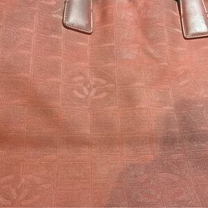 CHANEL Coral Pink Monogram Tote with Leather Trim